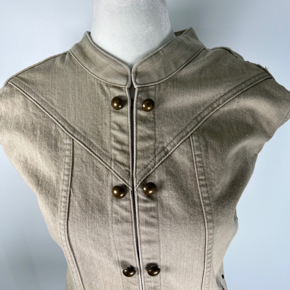 Christopher Banks Tan Denim Vest Embroidered Floral Butterfly Studded Size XL - Picture 10 of 14